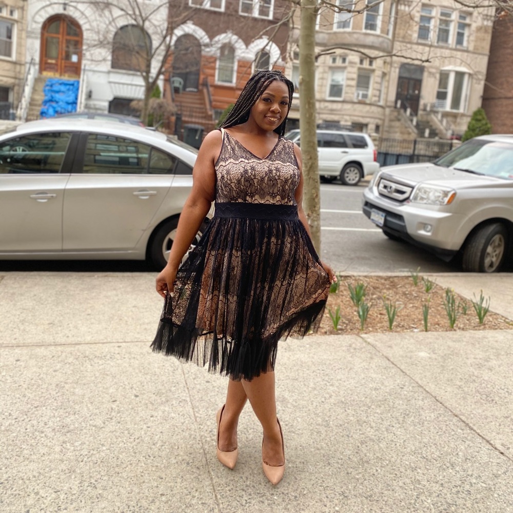 Black and Nude Lace Dress